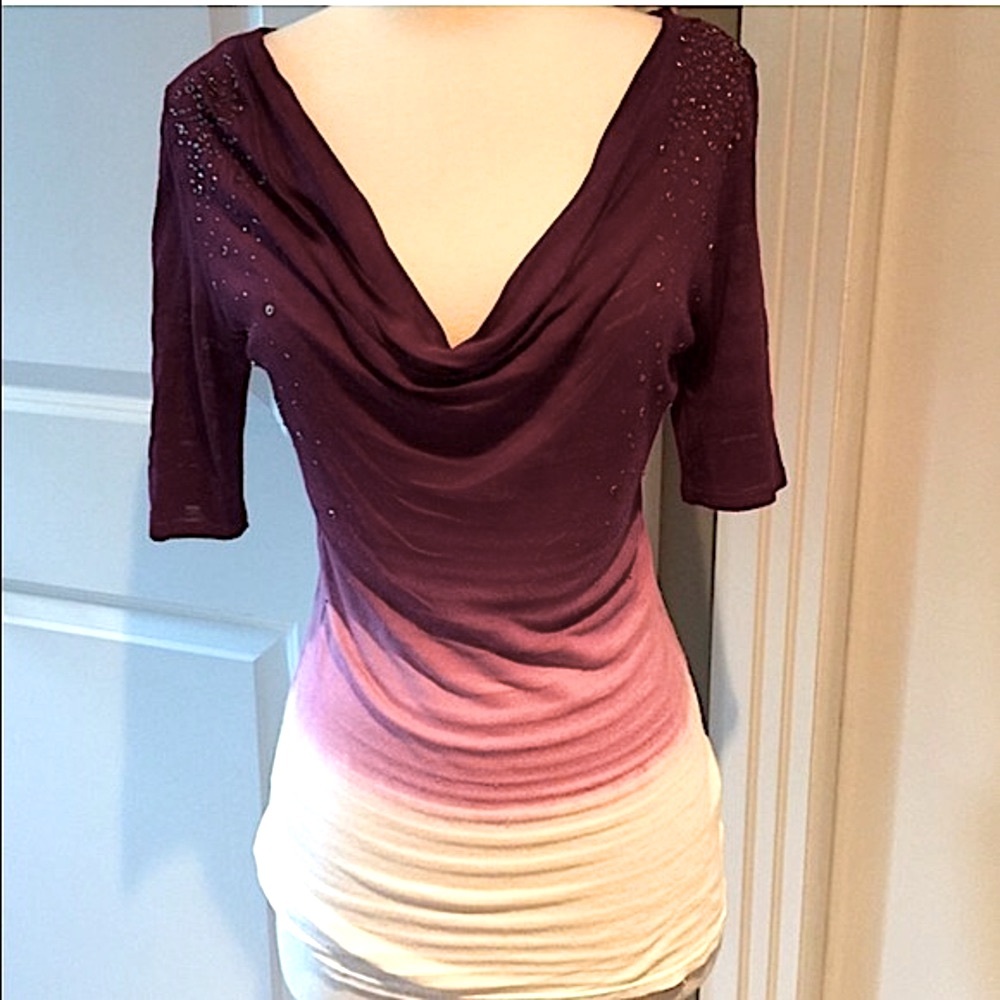 T-PARTY Maroon Ombre  studded embellished shirt